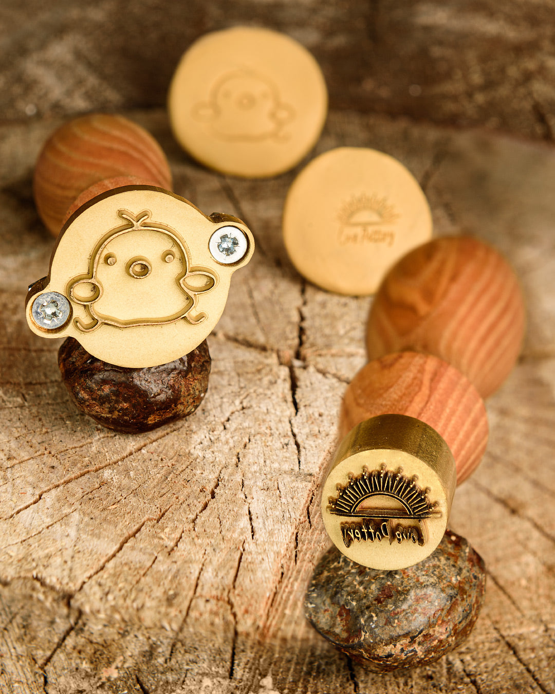 Custom stamp for pottery and soap with wooden handle