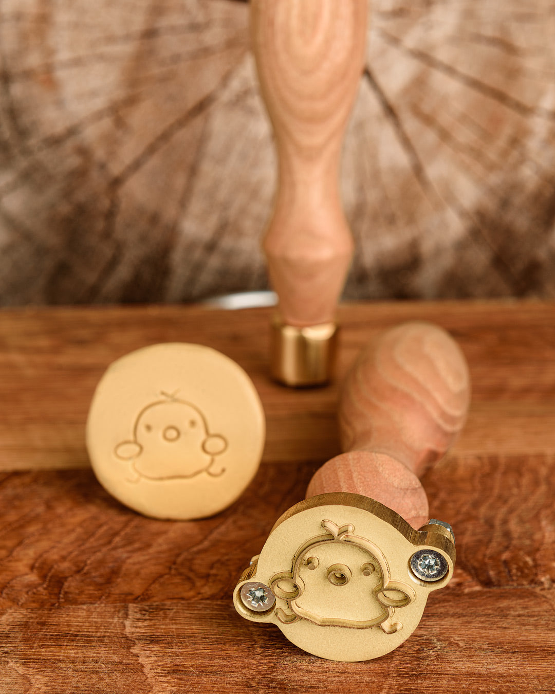 Custom stamp for pottery and soap with wooden handle