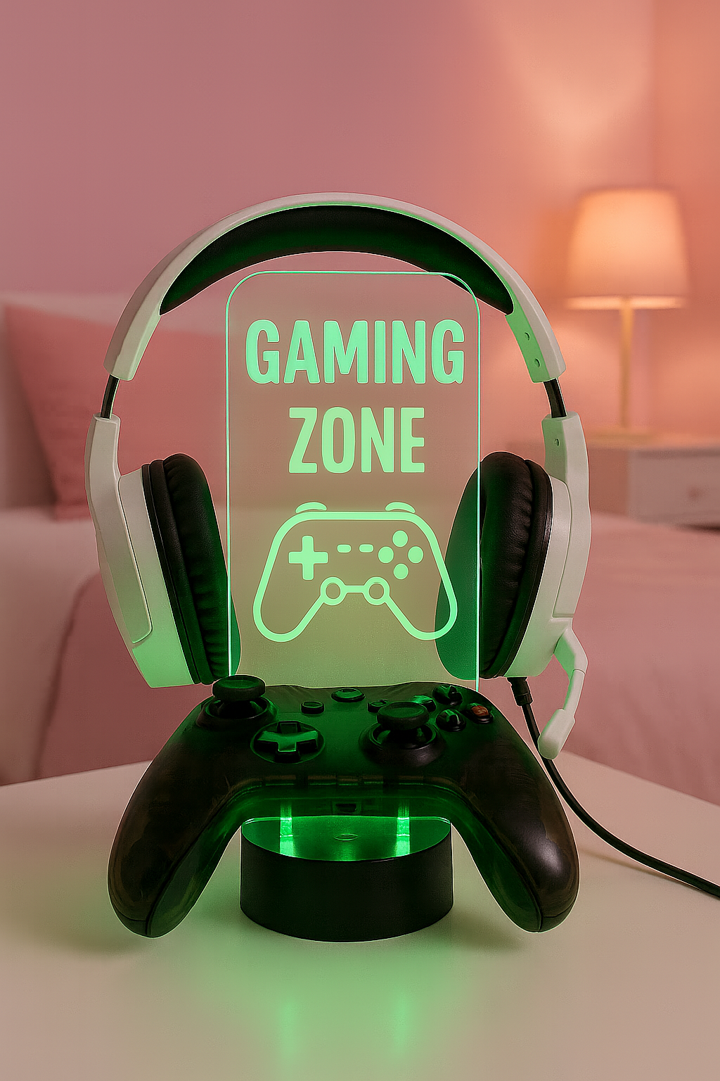 Custom LED Acrylic Headphone Stand with Gamer Tag – Personalized Controller Holder Gift