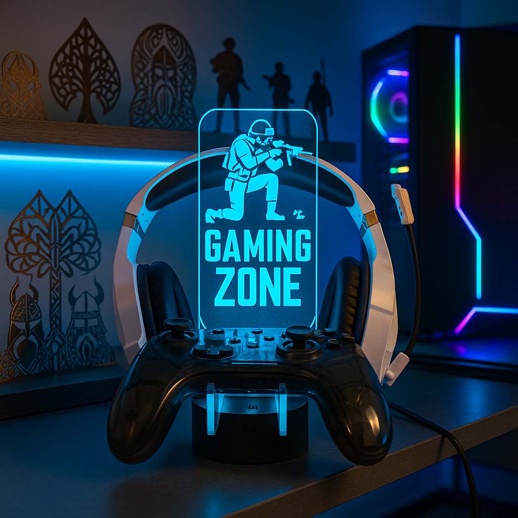 Custom LED Acrylic Headphone Stand with Gamer Tag – Personalized Controller Holder Gift