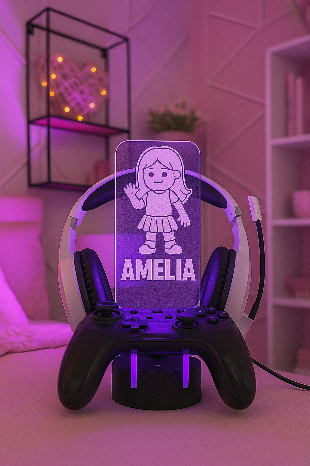 Custom LED Acrylic Headphone Stand with Gamer Tag – Personalized Controller Holder Gift