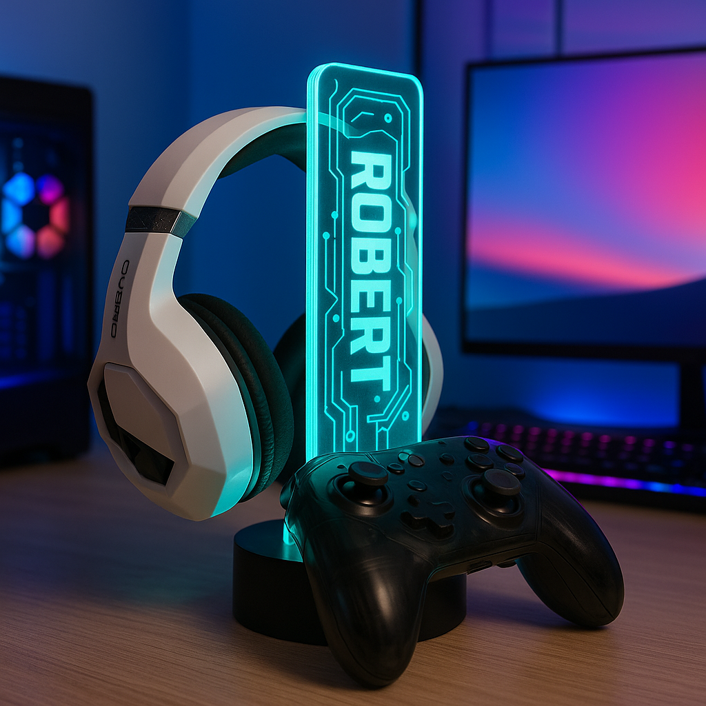 Custom LED Acrylic Headphone Stand with Gamer Tag – Personalized Controller Holder Gift