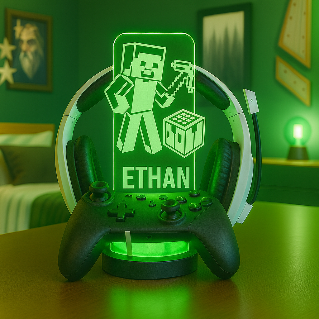 Custom LED Acrylic Headphone Stand with Gamer Tag – Personalized Controller Holder Gift