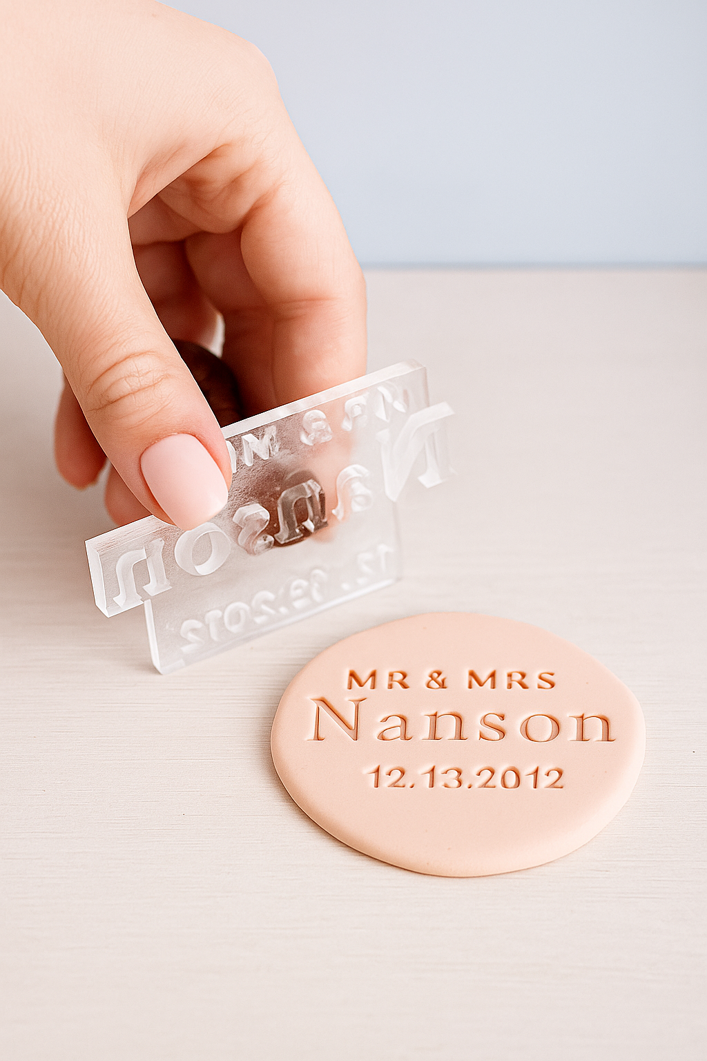 Wedding Acrylic Stamp with Custom Names, Date, and Location