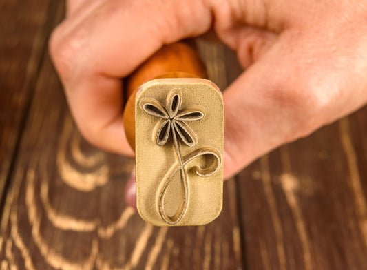 Custom stamp for pottery and soap with wooden handle