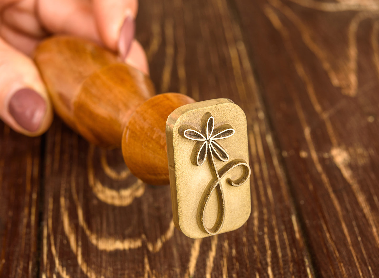 Custom stamp for pottery and soap with wooden handle
