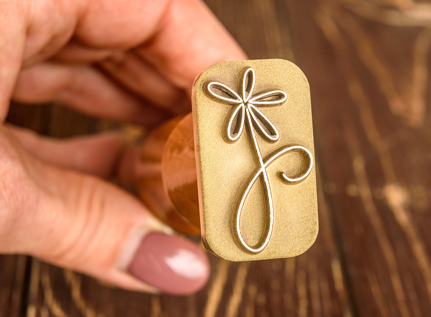 Custom stamp for pottery and soap with wooden handle