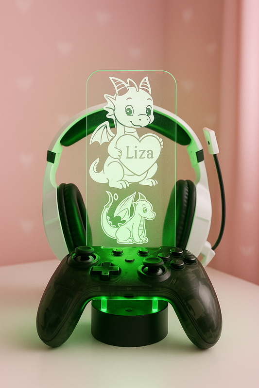 Custom LED Acrylic Headphone Stand with Gamer Tag – Personalized Controller Holder Gift