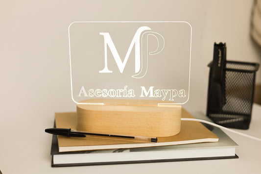 Custom Logo Acrylic LED Lamp with Wooden Base