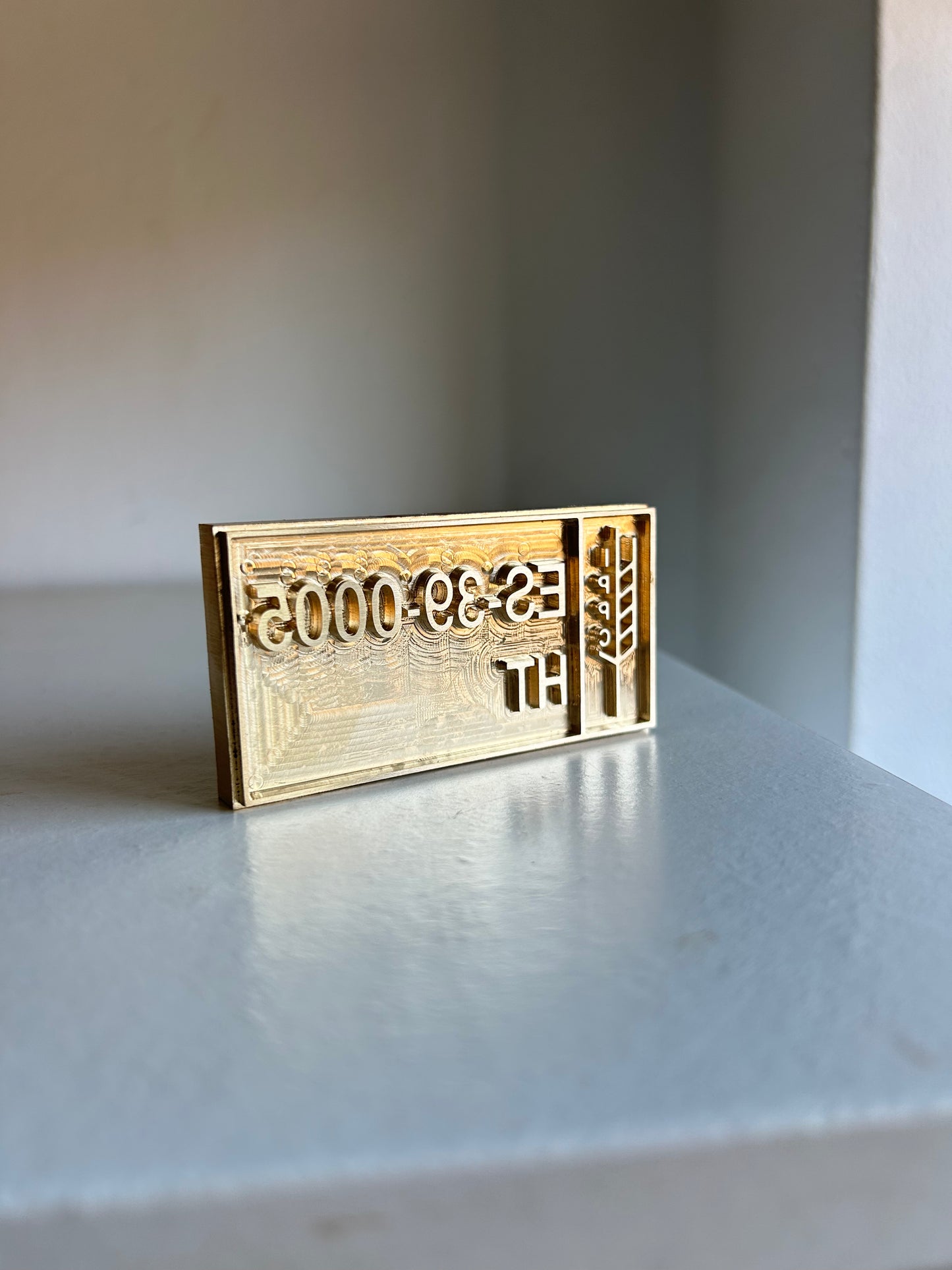 Solid brass pallet marking stamp with engraved IPPC symbol and HT code