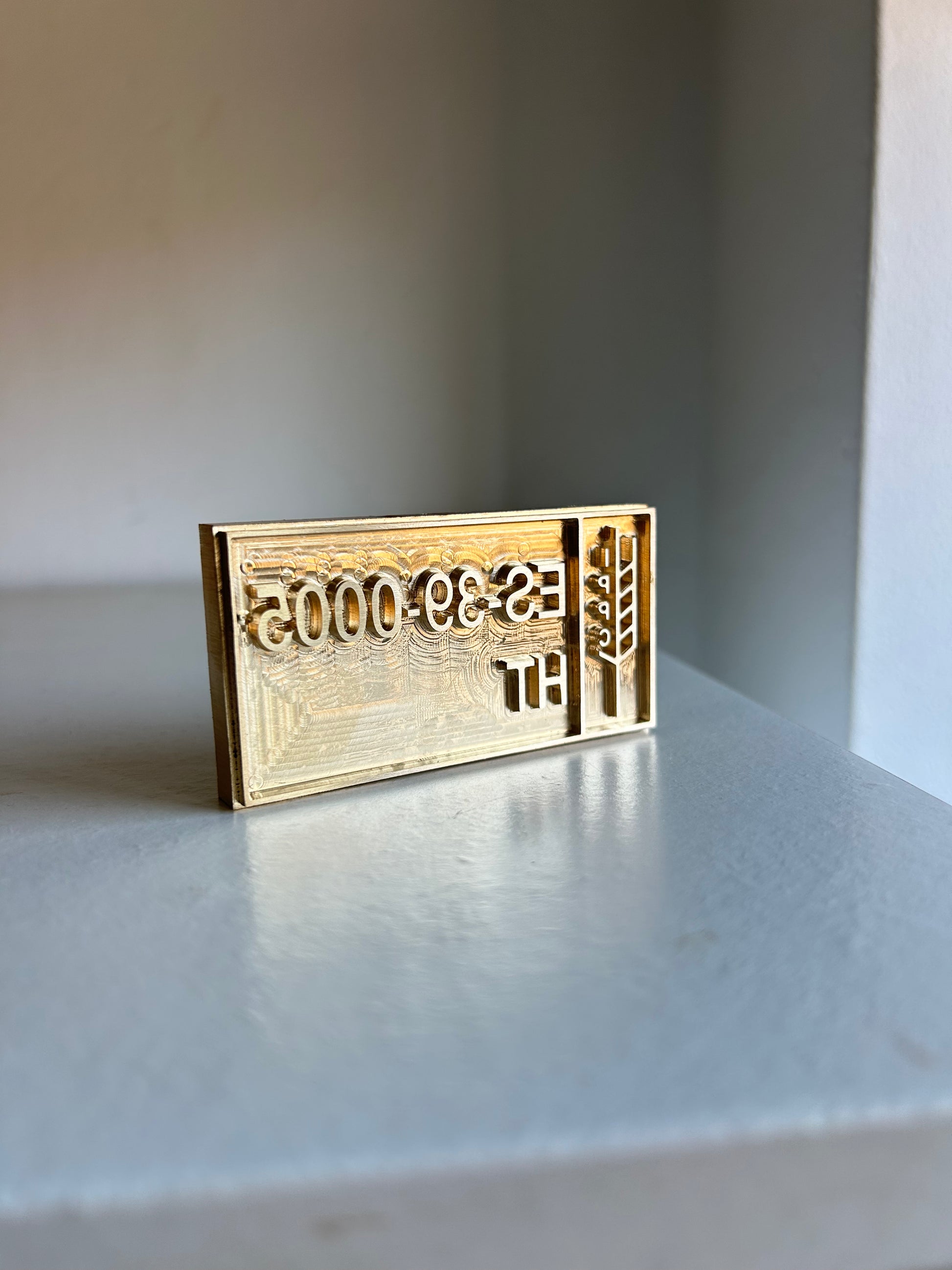 Solid brass pallet marking stamp with engraved IPPC symbol and HT code