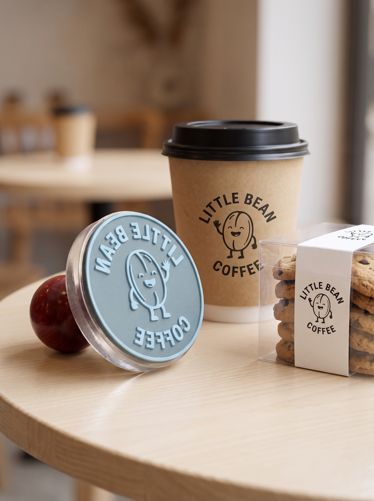 Custom coffee cup logo stamp branding a kraft paper sleeve
