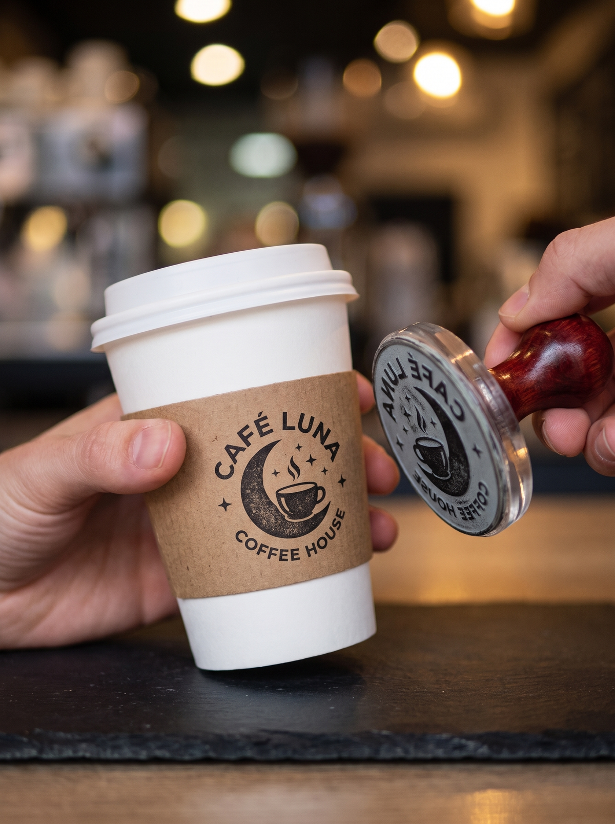 Reusable custom logo stamp for kraft paper bags and coffee packaging